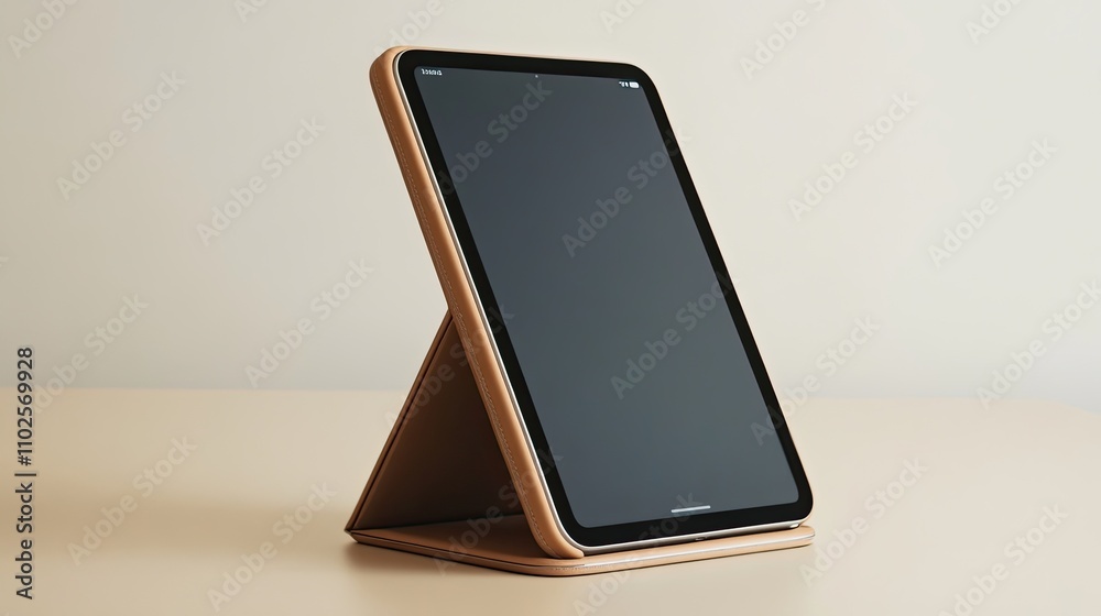 Modern Tablet on Stylish Stand against Minimalist Background Modern Tablet on Stylish Stand against Minimalist Background