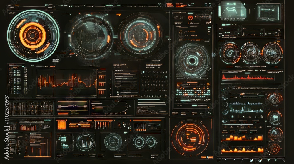 Fototapeta premium Futuristic HUD Interface with Multiple Displays and Data Visualization