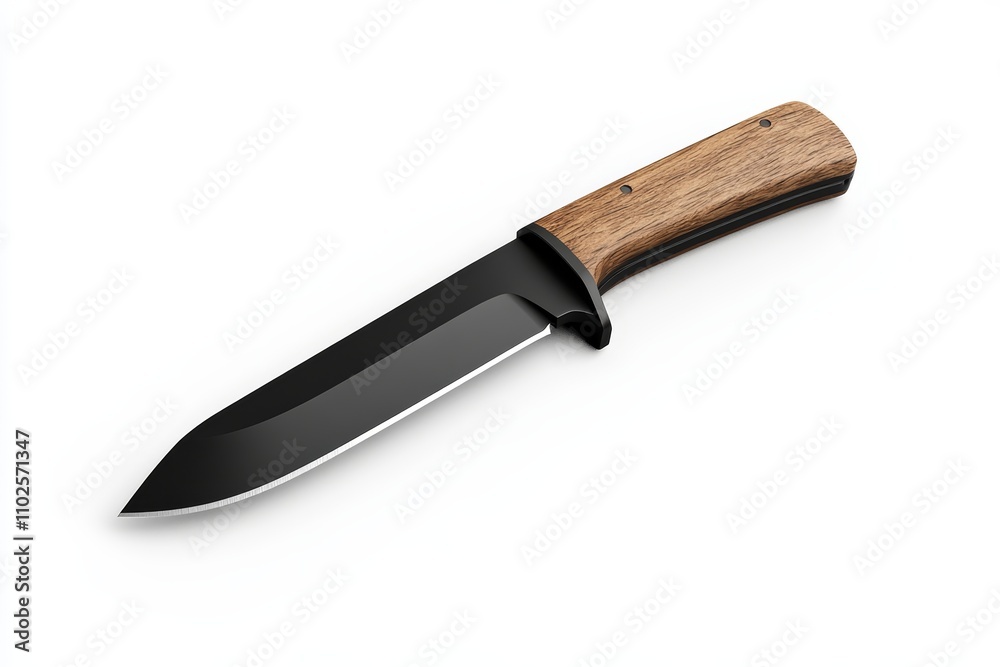 A black knife with a wooden handle A black knife with a wooden handle