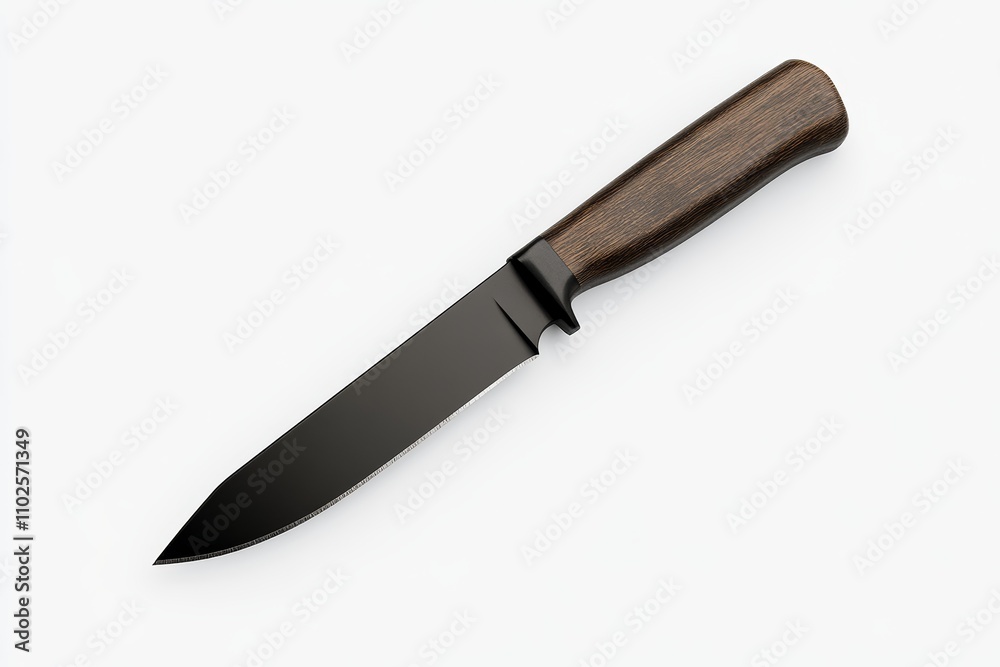 A knife with a wooden handle is shown in a white background A knife with a wooden handle is shown in a white background