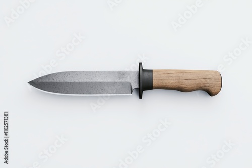 A knife with a wooden handle and a black metal tip