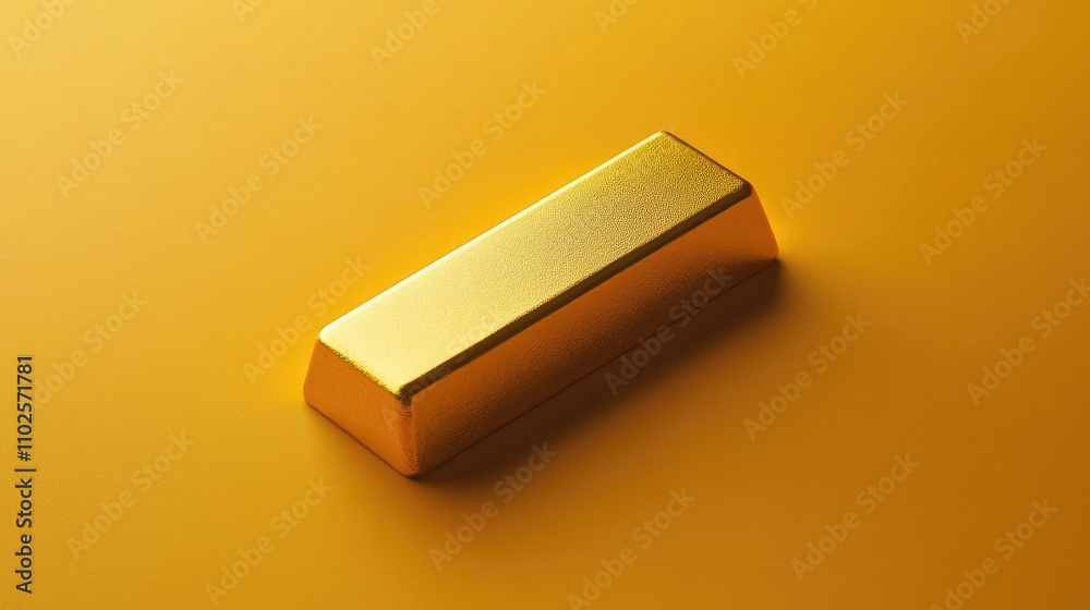 Shiny Gold Bar on Vibrant Yellow Background in Studio Lighting Shiny Gold Bar on Vibrant Yellow Background in Studio Lighting