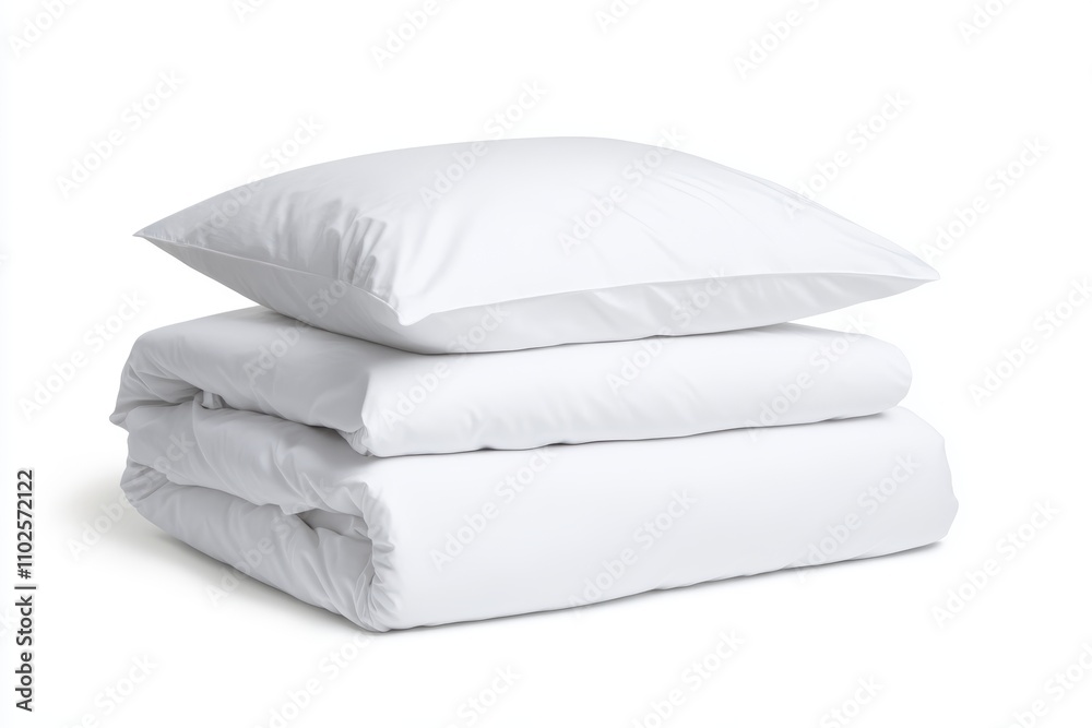 A white comforter and pillow are stacked on top of each other A white comforter and pillow are stacked on top of each other
