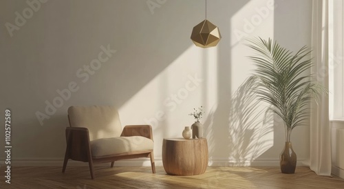 3D Rendering Boho living room interior with an armchair