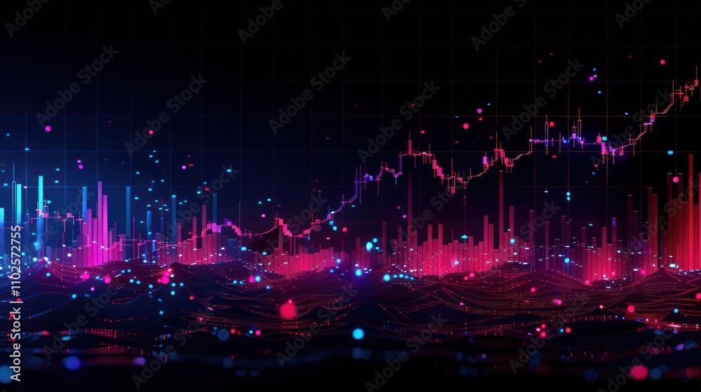 Abstract financial chart with glowing lines and particles. Abstract financial chart with glowing lines and particles.