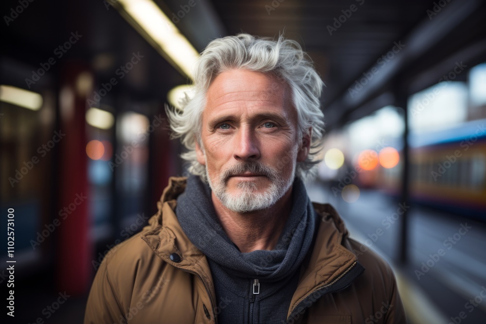 Portrait of a senior man with grey hair and beard in a train station Portrait of a senior man with grey hair and beard in a train station