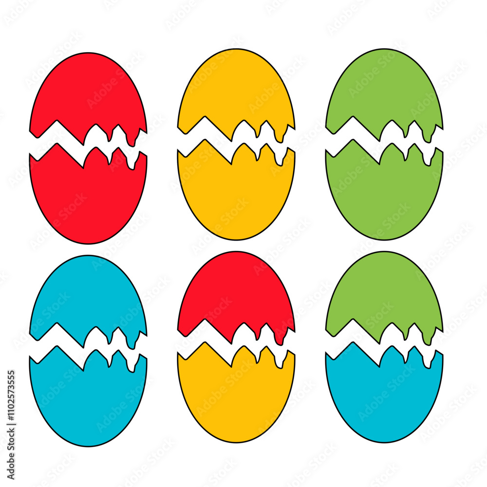 Obraz premium Set of eggs split in half with various colors
