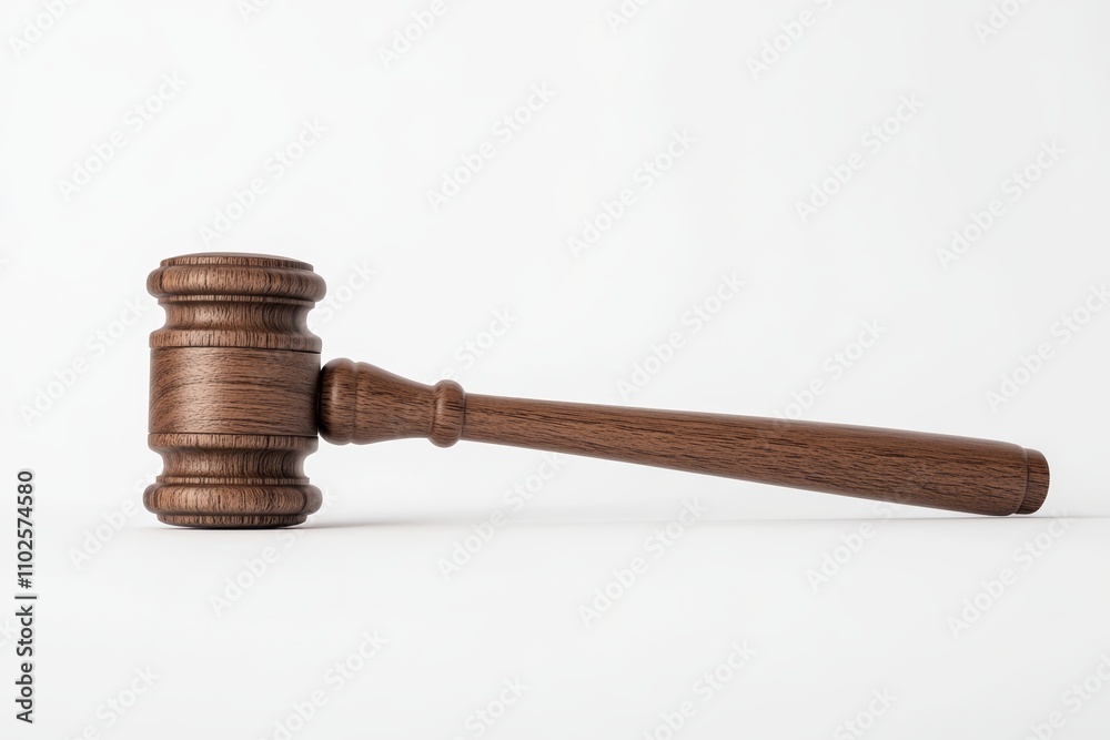A wooden gavel is sitting on a white background A wooden gavel is sitting on a white background