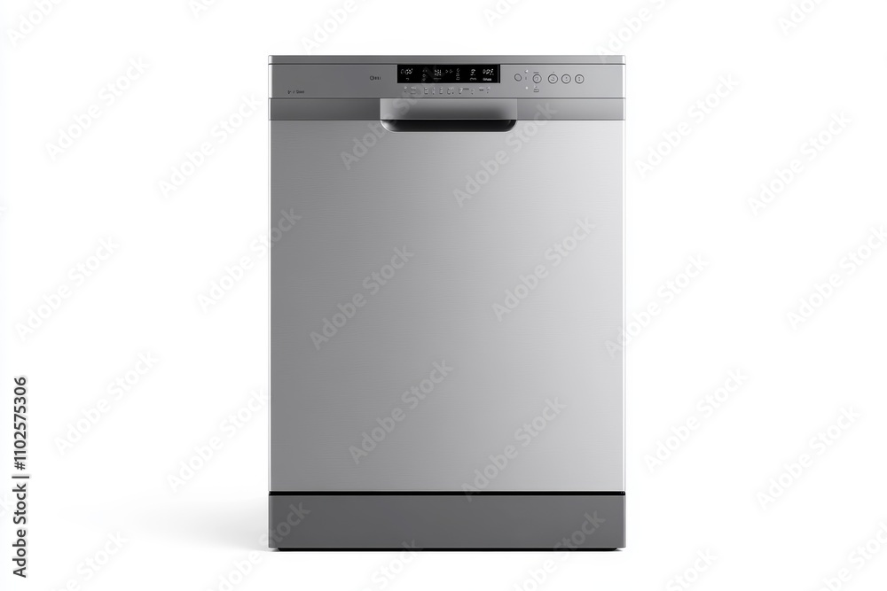 A silver dishwasher with a digital display A silver dishwasher with a digital display