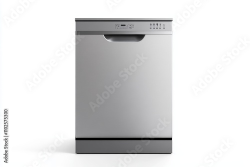 A silver dishwasher with a black handle