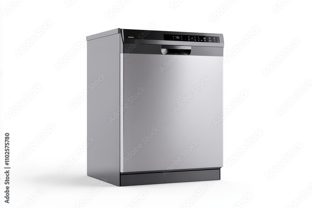 A silver dishwasher with a black base A silver dishwasher with a black base