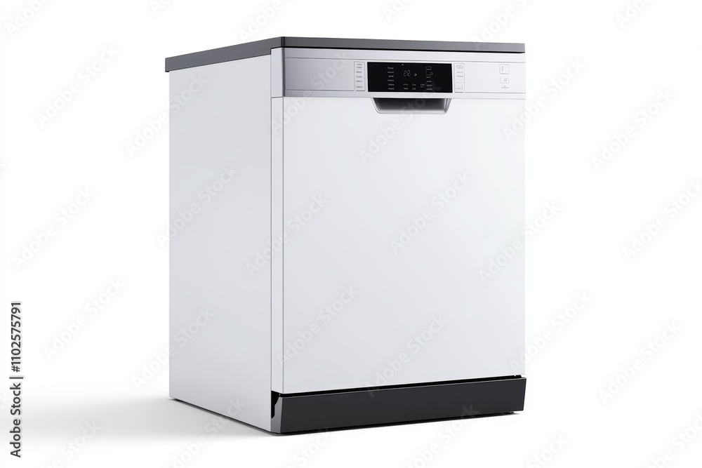 A white dishwasher with a black base A white dishwasher with a black base