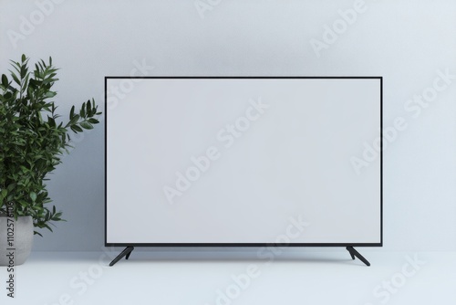 A black and white television is sitting on a white wall