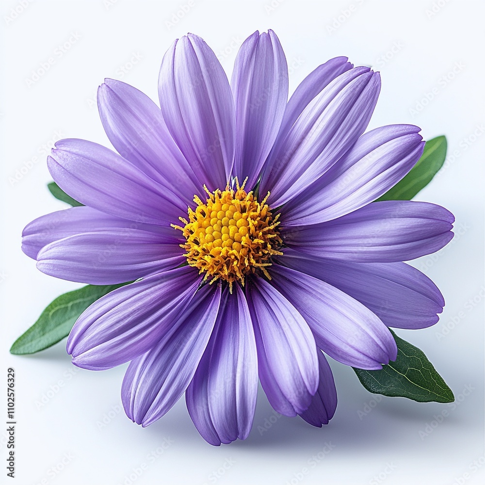 Light Purple Cornflower Aster with Yellow Center on White Background Light Purple Cornflower Aster with Yellow Center on White Background