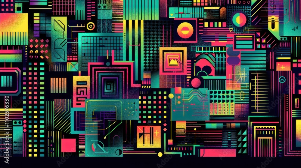 Abstract geometric pattern with vibrant colors and shapes. Abstract geometric pattern with vibrant colors and shapes.