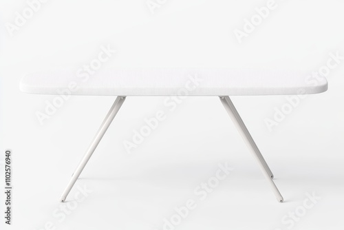 A white ironing board with a white cover