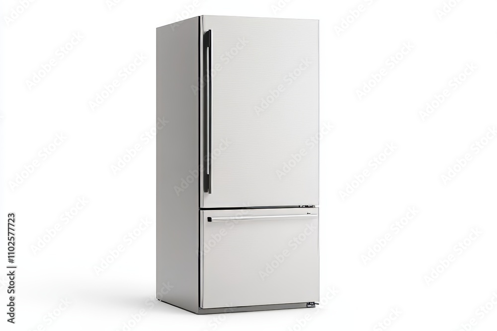 A white refrigerator with a silver handle A white refrigerator with a silver handle