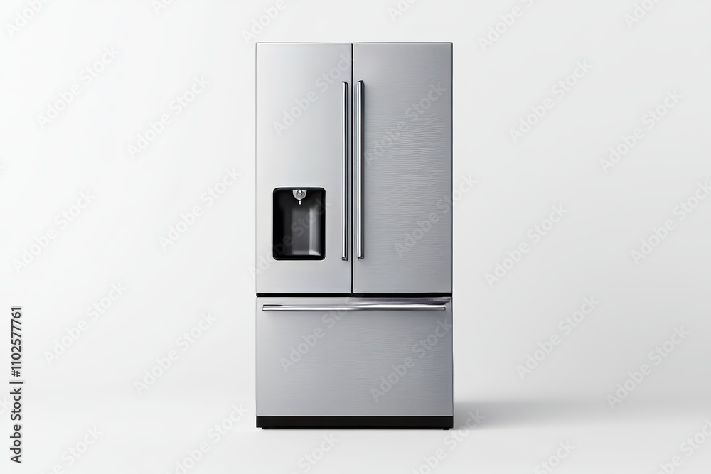 A silver refrigerator with a water dispenser on the door A silver refrigerator with a water dispenser on the door