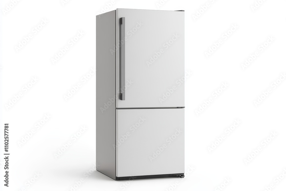 A white refrigerator with a silver handle A white refrigerator with a silver handle