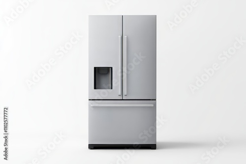 A silver refrigerator with a water dispenser on the door photo