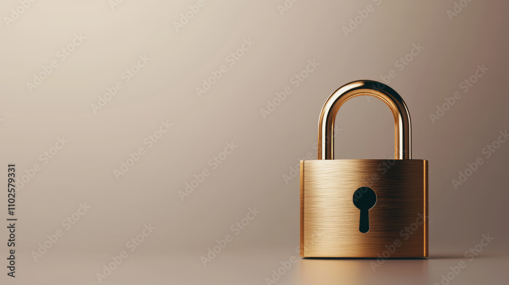 Fototapeta premium Golden padlock with sleek design, symbolizing security and protection. smooth surface reflects light beautifully, creating elegant appearance