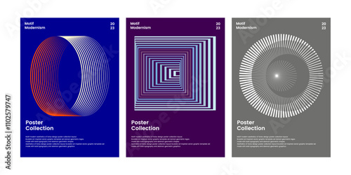 line pattern symbol of poster collection layout. modern art inspired vector graphic template set made with typography and abstract geometric shapes. blend effect lens tunnel eternal infinite oval