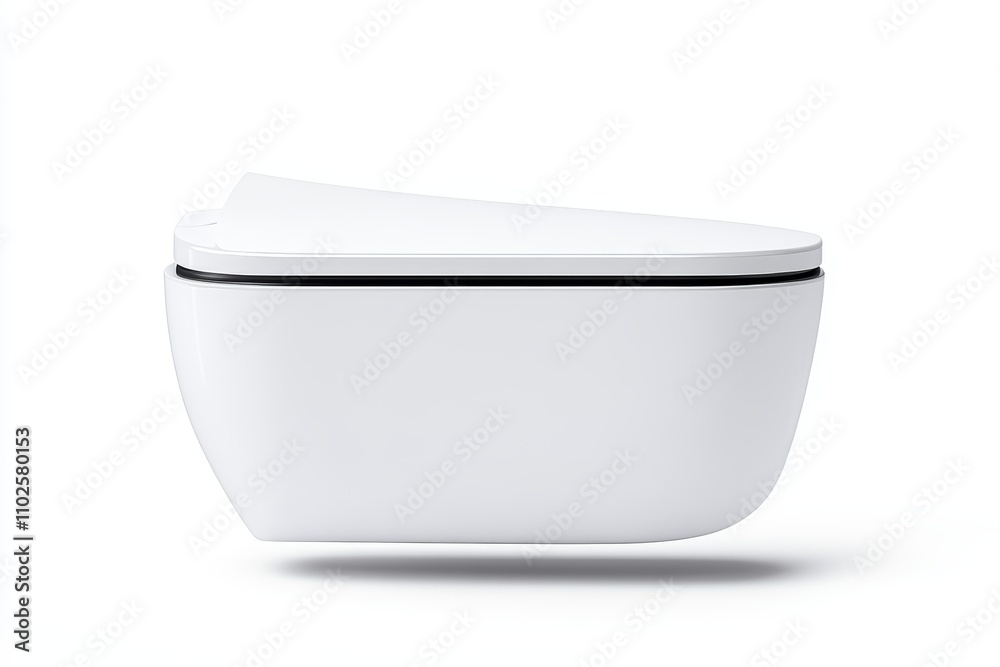 A white toilet with a black stripe on the top A white toilet with a black stripe on the top