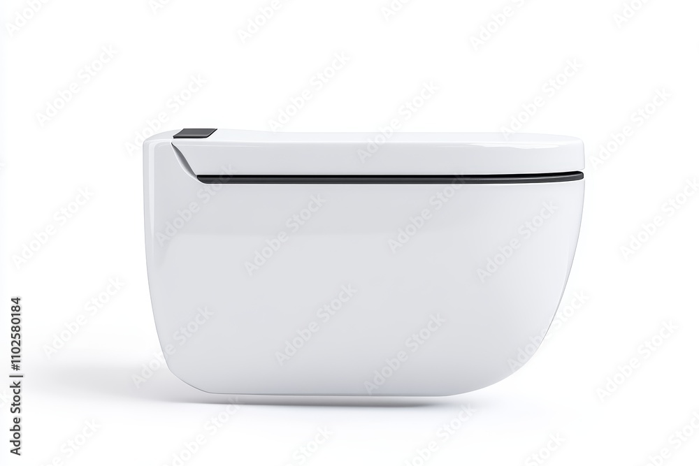 A white toilet with a black handle and a black and white stripe A white toilet with a black handle and a black and white stripe
