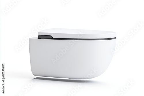 A white toilet with a black lid