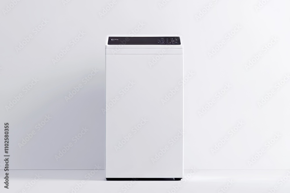 A white washing machine is shown in a white background