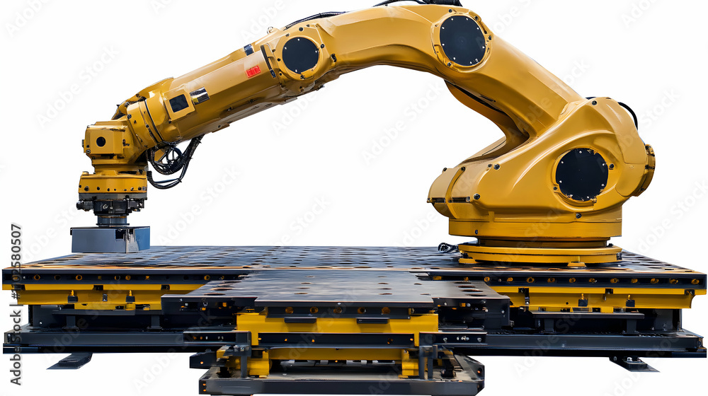 Fototapeta premium Industrial Robot Arm Manipulating Object on Platform