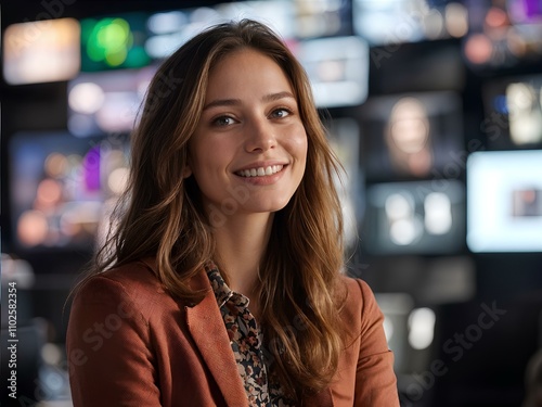 Smiling young journalist in the studio.