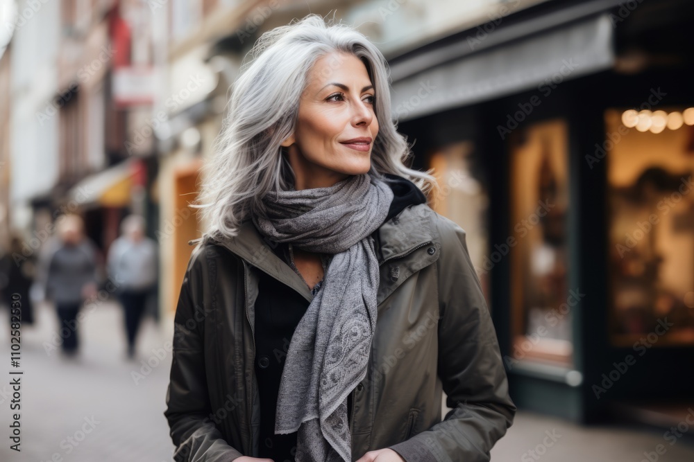 Portrait of a beautiful blonde woman in a coat and scarf on the street Portrait of a beautiful blonde woman in a coat and scarf on the street