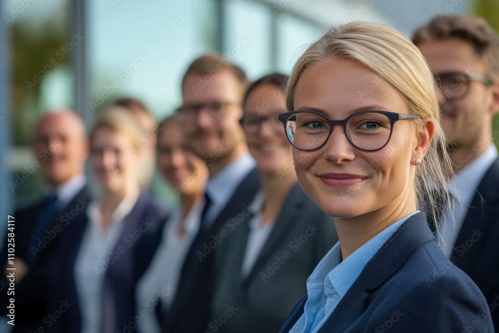A confident leader stands with purpose, his team of diverse individuals behind him, symbolizing unity and strength in a powerful, urban setting. A confident leader stands with purpose, his team of diverse individuals behind him, symbolizing unity and strength in a powerful, urban setting.