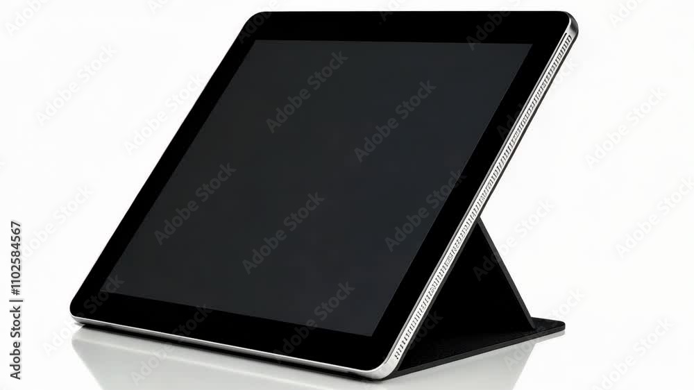 Sleek tablet on a stand displaying a blank screen in a minimalist setting Sleek tablet on a stand displaying a blank screen in a minimalist setting