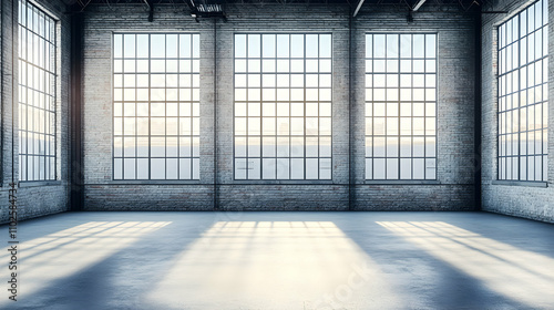 Vast Industrial Loft Space with Sunlight Streaming Through Large Windows