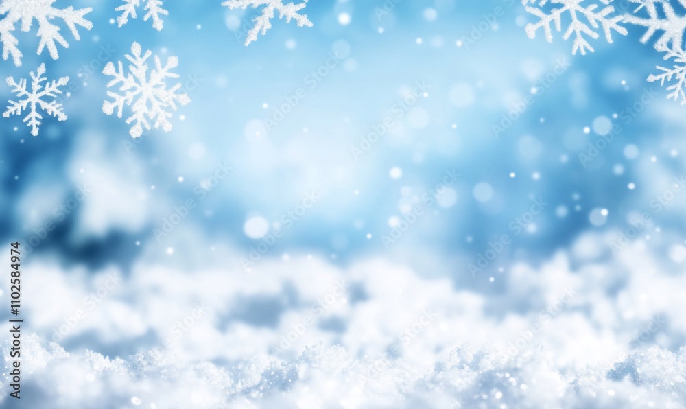 A serene winter scene with snowflakes and a soft blue background. A serene winter scene with snowflakes and a soft blue background.