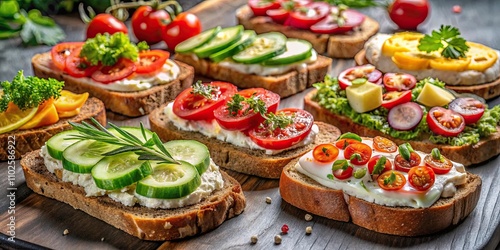 Delicious homemade open-faced sandwiches for a mouthwatering brunch , gourmet, food, meal, breakfast, sandwich, fresh, bread