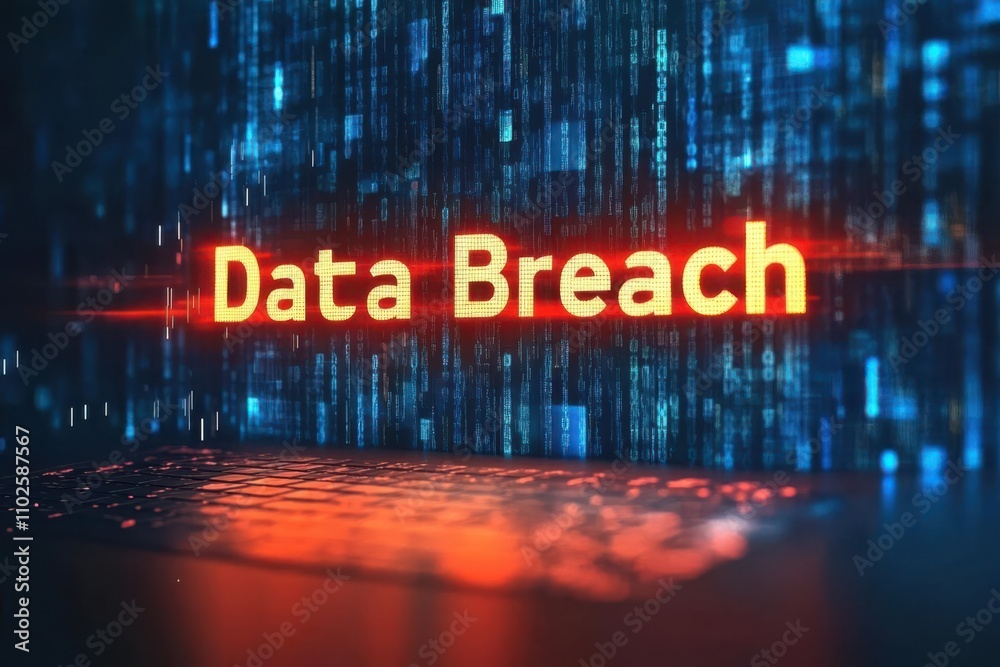 A visual representation of a data breach, featuring glowing text and a digital background. A visual representation of a data breach, featuring glowing text and a digital background.