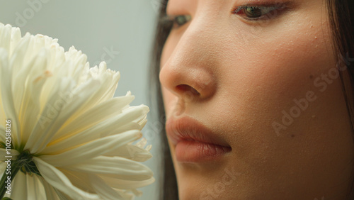 Fotografie Close up face beauty Asian woman korean chinese japanese girl female lady smelli