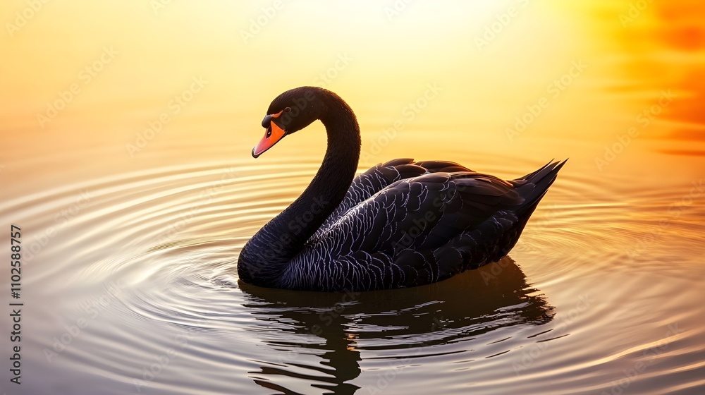 Fototapeta premium Black swan on a calm lake.