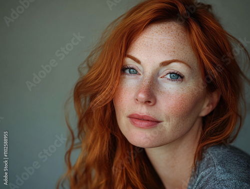 Elegant Portrait of a Woman with Red Hair and Freckles