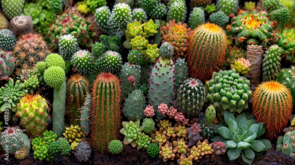 Vibrant variety of cacti and succulents in a lush desert garden Vibrant variety of cacti and succulents in a lush desert garden