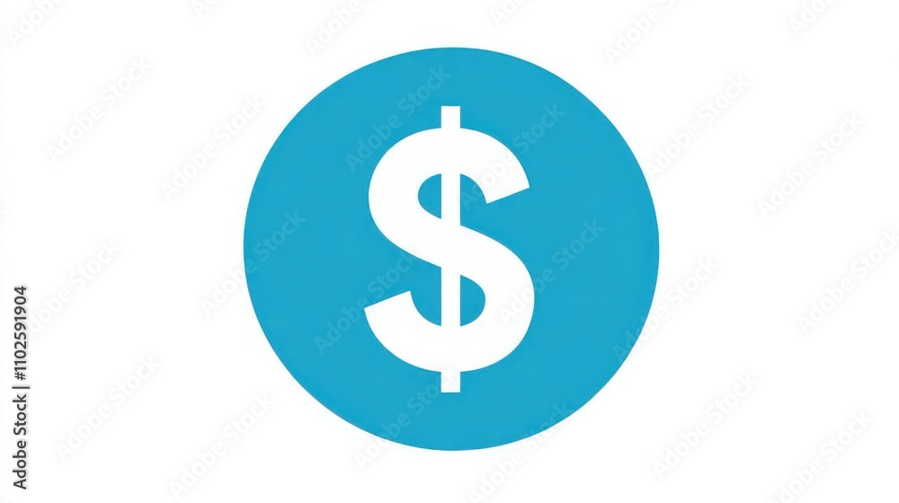 A simple blue circle featuring a white dollar sign symbolizes finance and currency.