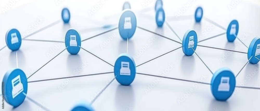 A network of blue icons representing interconnected data or resources. A network of blue icons representing interconnected data or resources.