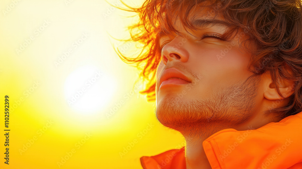 Serene young man enjoying the warmth of a golden sunlit afternoon Serene young man enjoying the warmth of a golden sunlit afternoon