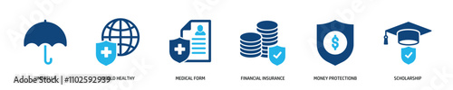 Set of glyph solid icons related insurance, risk, safety, protection. Perfect pixel on transparent background