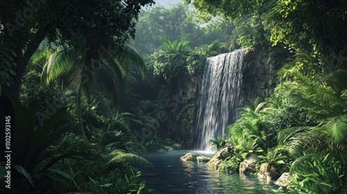 A Lush Jungle with a Hidden Waterfall