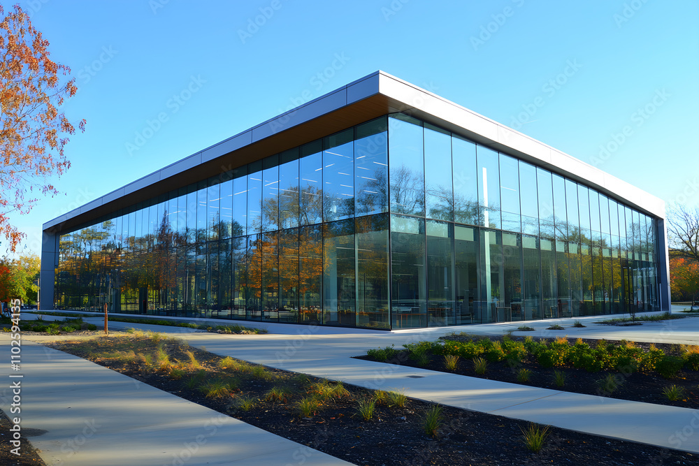 Modern Office Building with Glass Facades and Innovative Amenities in Urban Business Hub Modern Office Building with Glass Facades and Innovative Amenities in Urban Business Hub