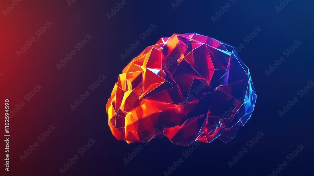 A stylized, colorful representation of a brain in a low-poly design. A stylized, colorful representation of a brain in a low-poly design.
